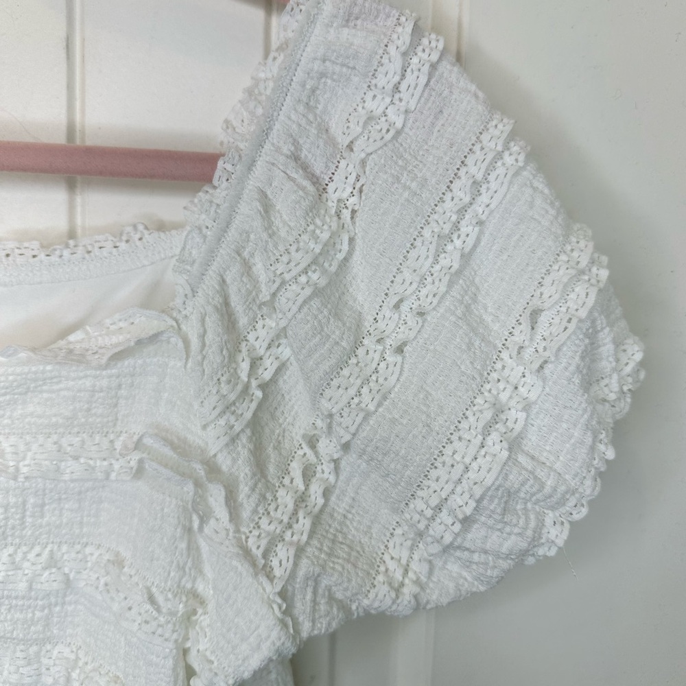 Good Days Project White Textured Ruffle Square Neck Top Size L - Picture 4 of 5